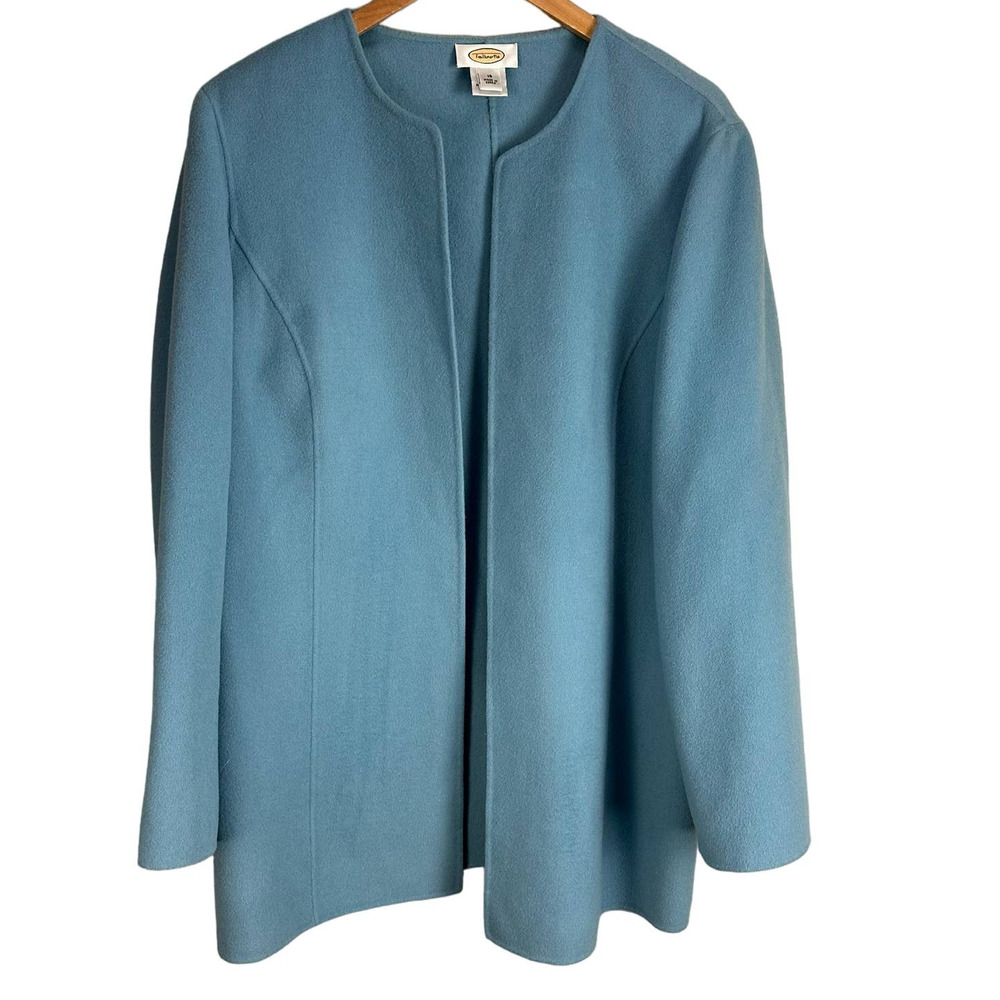 Talbots Sky Powder Blue Wool Open Sweater Coat 100% Wool 16 XL Vintage